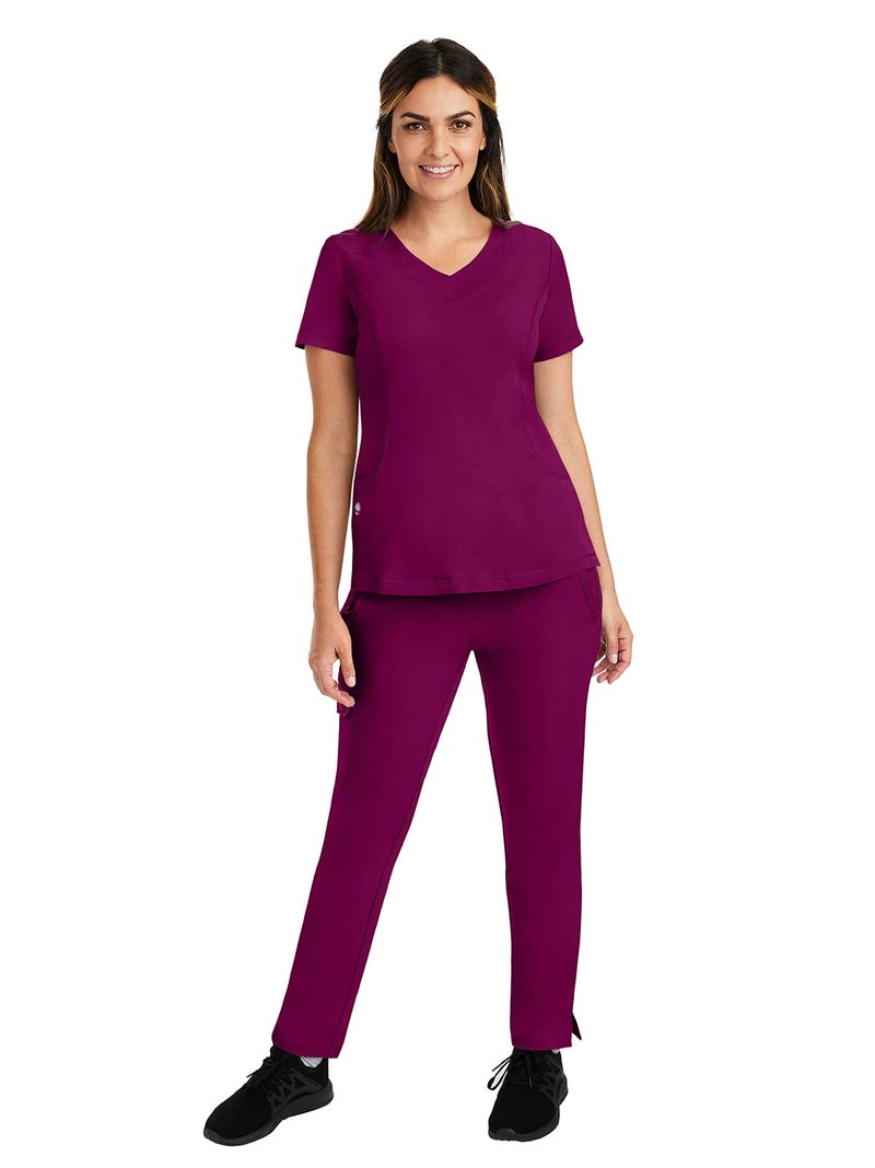 Healing Hands 4 Pocket Women Scrub Top V-Neck HH360 2264 Sloan Scrubs for Women Stretch Fabric Wine S - Image 3